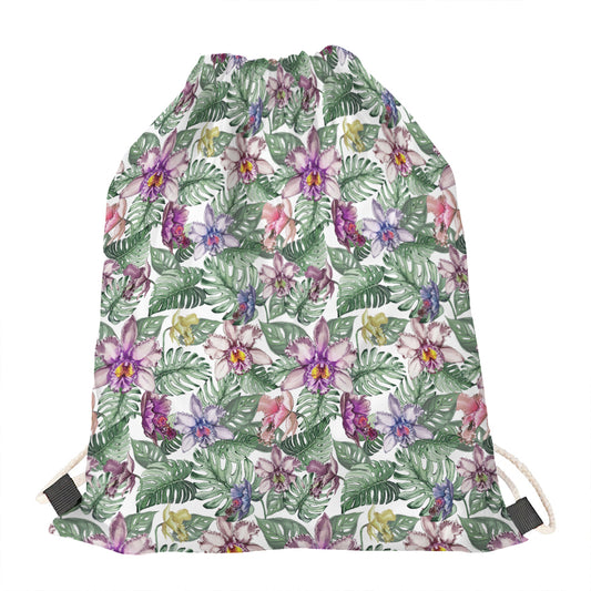Tropical Cattleya Pattern Print Drawstring Bag