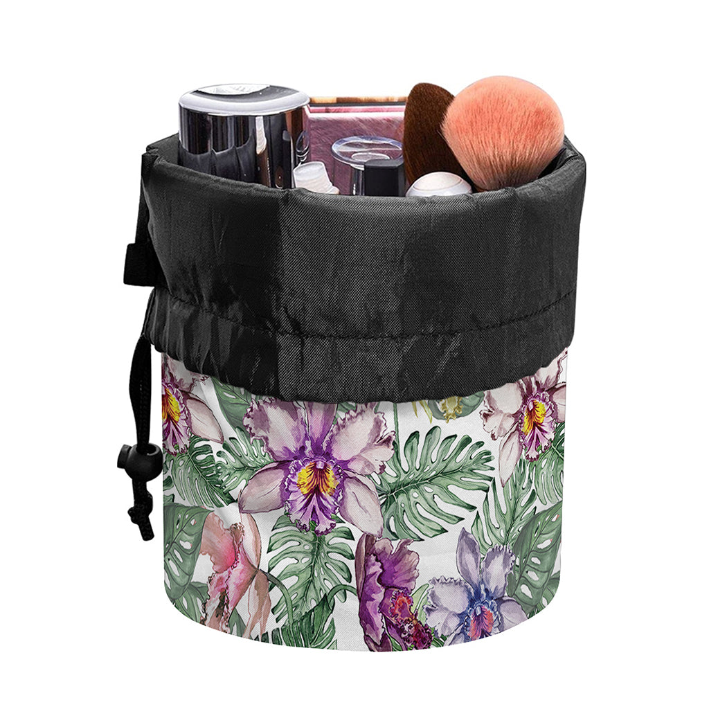 Tropical Cattleya Pattern Print Drawstring Makeup Bag