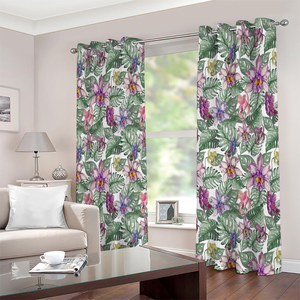 Tropical Cattleya Pattern Print Extra Wide Grommet Curtains