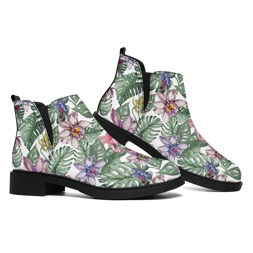 Tropical Cattleya Pattern Print Flat Ankle Boots