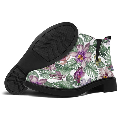 Tropical Cattleya Pattern Print Flat Ankle Boots