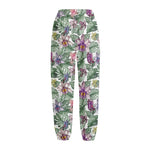 Tropical Cattleya Pattern Print Fleece Lined Knit Pants