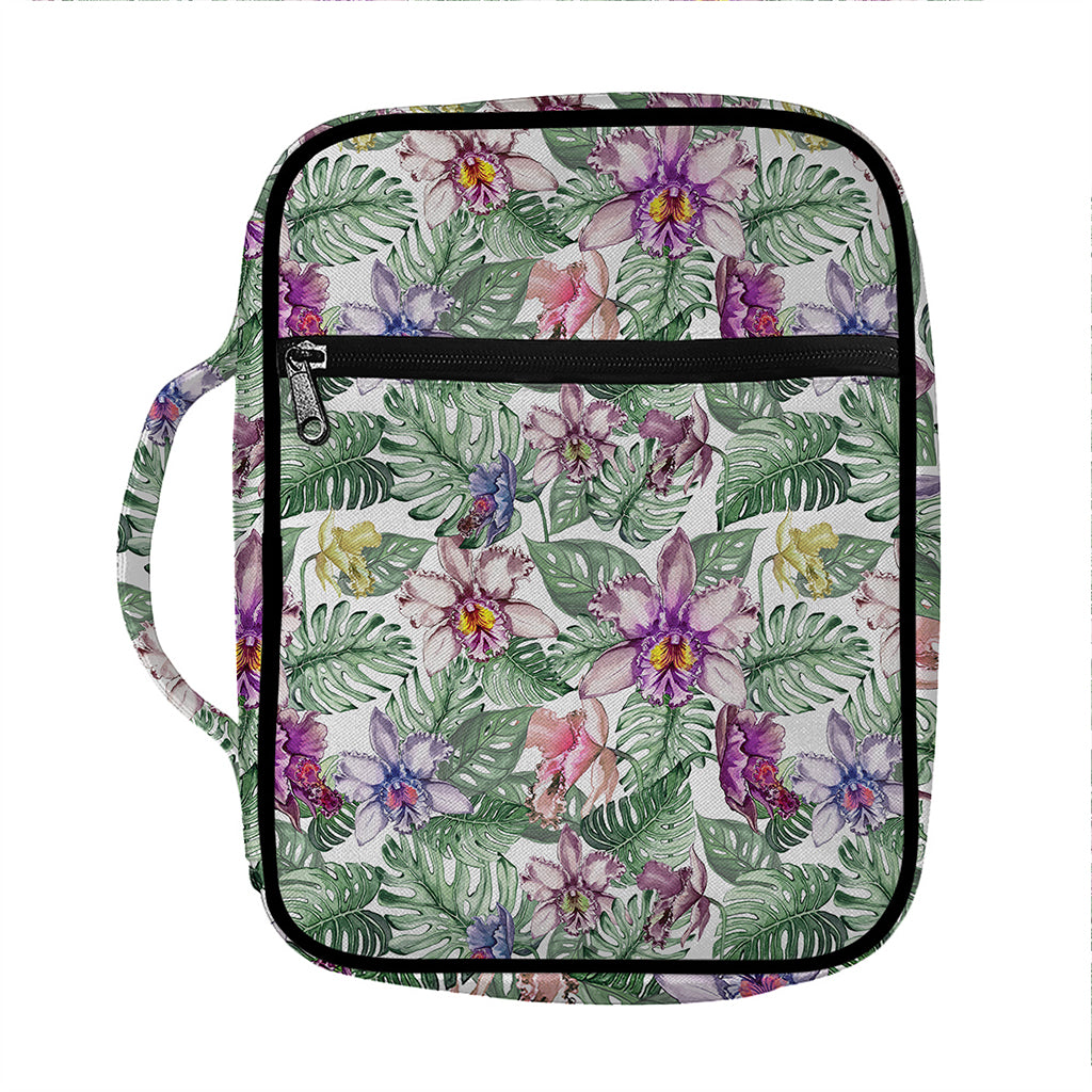 Tropical Cattleya Pattern Print Front Pocket Bible Bag