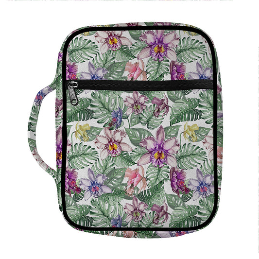 Tropical Cattleya Pattern Print Front Pocket Bible Bag
