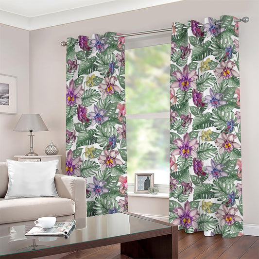 Tropical Cattleya Pattern Print Grommet Curtains