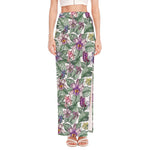 Tropical Cattleya Pattern Print High Slit Maxi Skirt