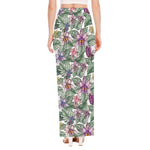 Tropical Cattleya Pattern Print High Slit Maxi Skirt