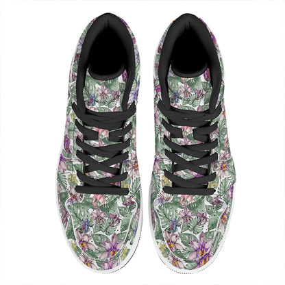 Tropical Cattleya Pattern Print High Top Leather Sneakers