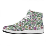 Tropical Cattleya Pattern Print High Top Leather Sneakers