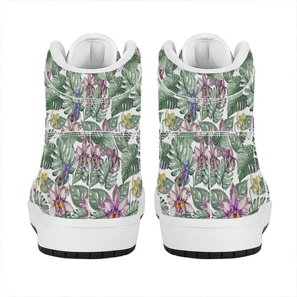 Tropical Cattleya Pattern Print High Top Leather Sneakers