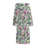 Tropical Cattleya Pattern Print Hooded Bathrobe