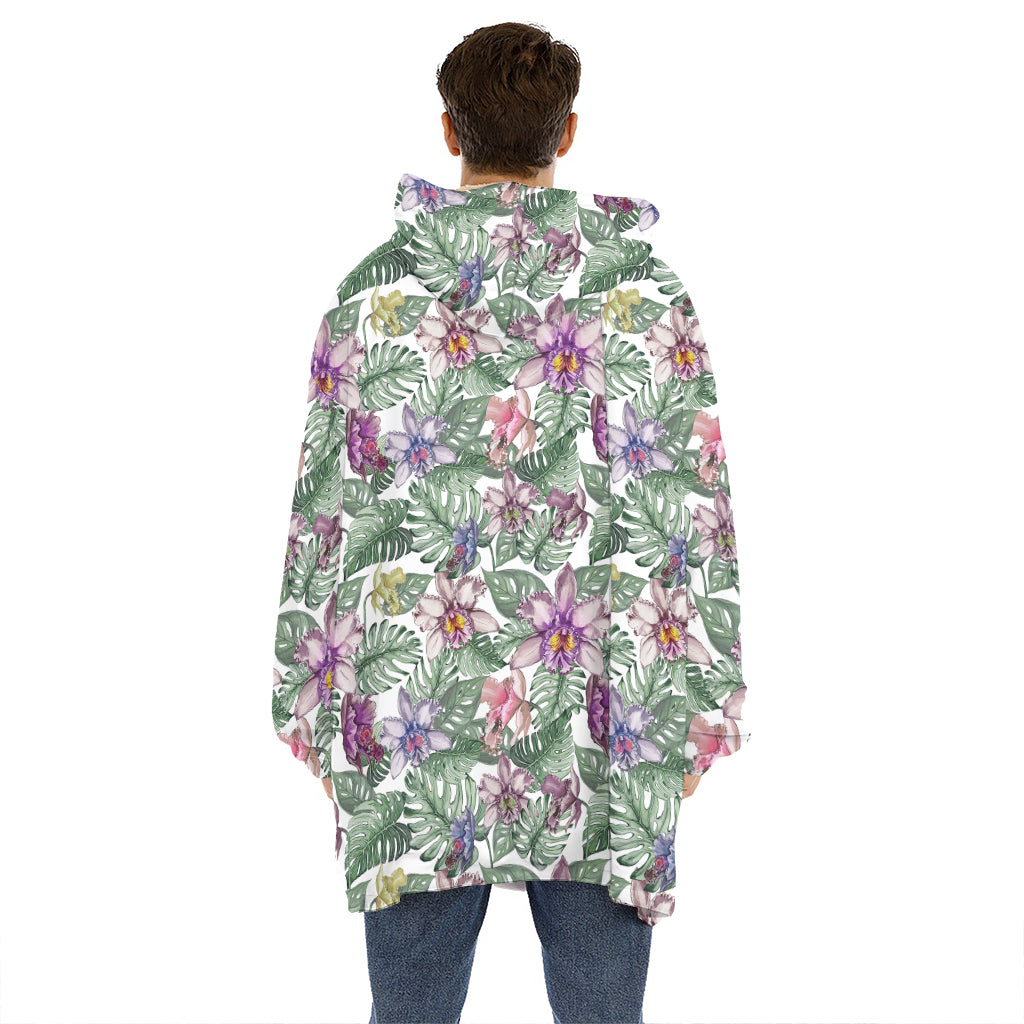Tropical Cattleya Pattern Print Hoodie Blanket