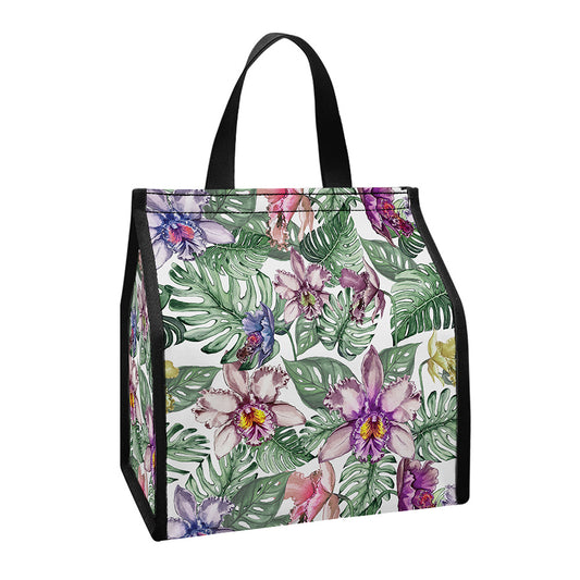 Tropical Cattleya Pattern Print Insulated Lunch Tote