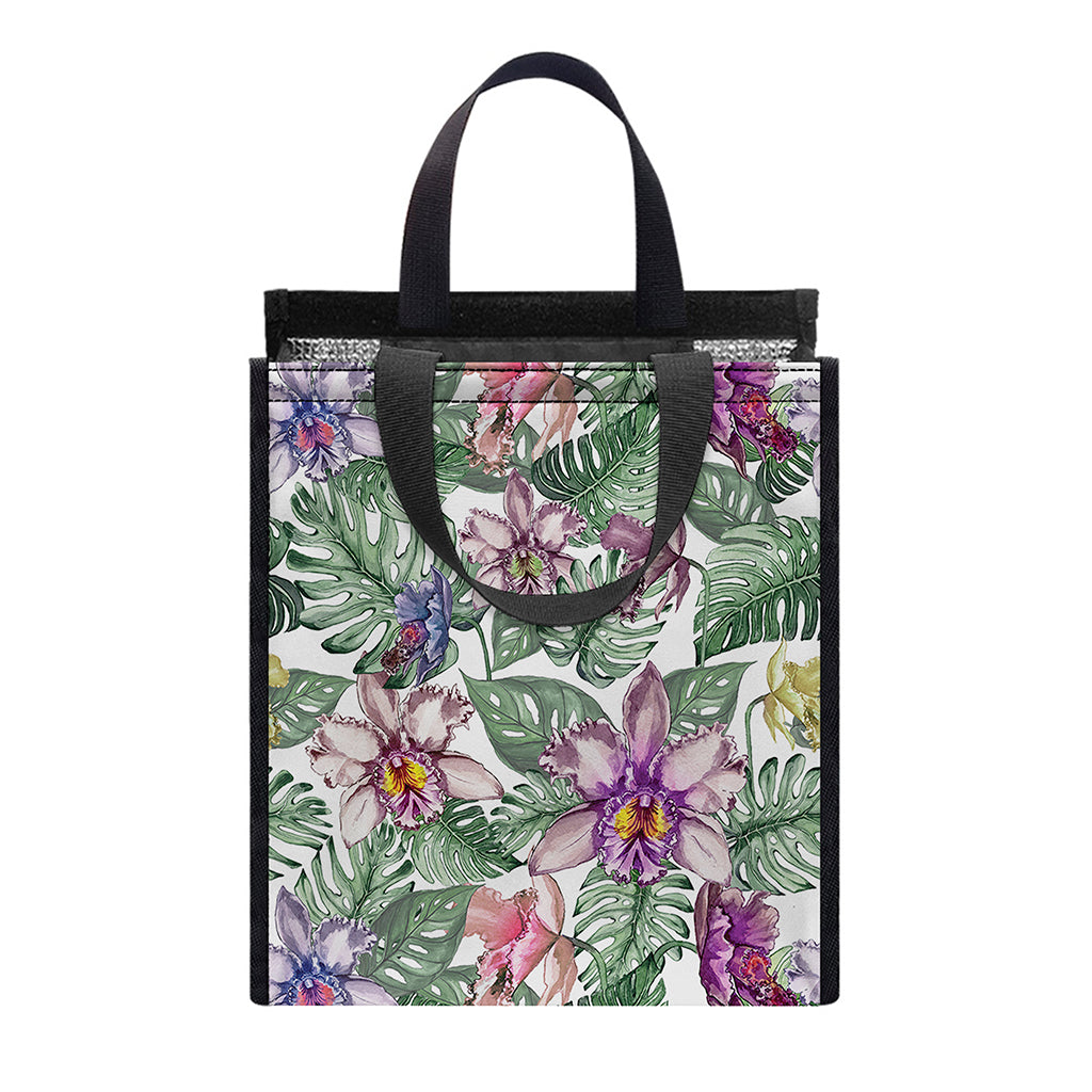 Tropical Cattleya Pattern Print Insulated Lunch Tote