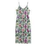 Tropical Cattleya Pattern Print Jersey Midi Cami Dress