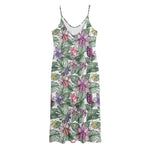Tropical Cattleya Pattern Print Jersey Midi Cami Dress