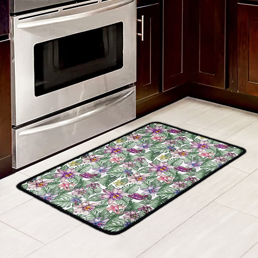 Tropical Cattleya Pattern Print Kitchen Mat