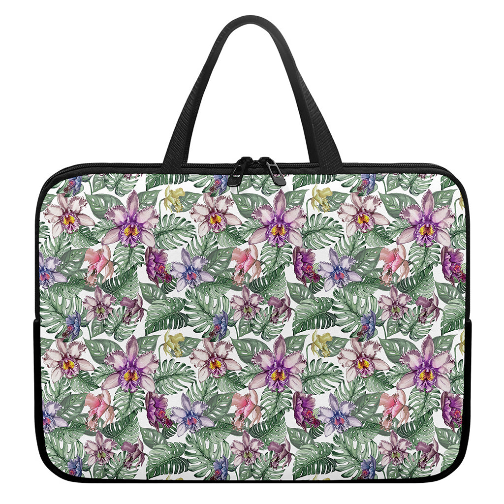 Tropical Cattleya Pattern Print Laptop Sleeve With Handle