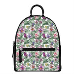 Tropical Cattleya Pattern Print Leather Backpack
