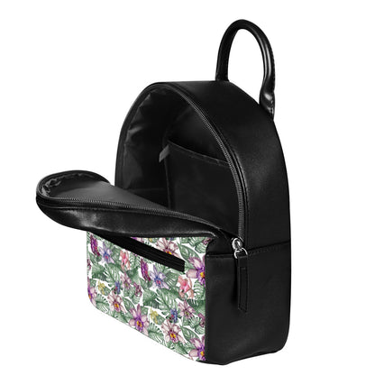 Tropical Cattleya Pattern Print Leather Backpack