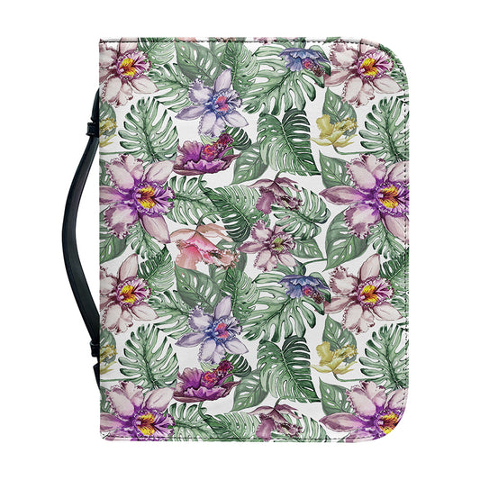Tropical Cattleya Pattern Print Leather Bible Cover