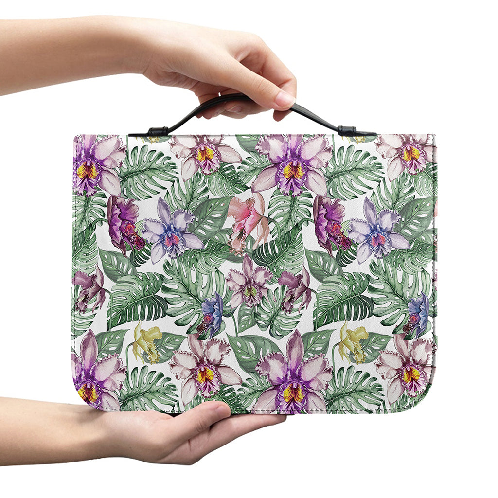 Tropical Cattleya Pattern Print Leather Bible Cover