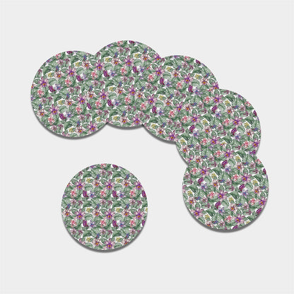 Tropical Cattleya Pattern Print Leather Coaster Set