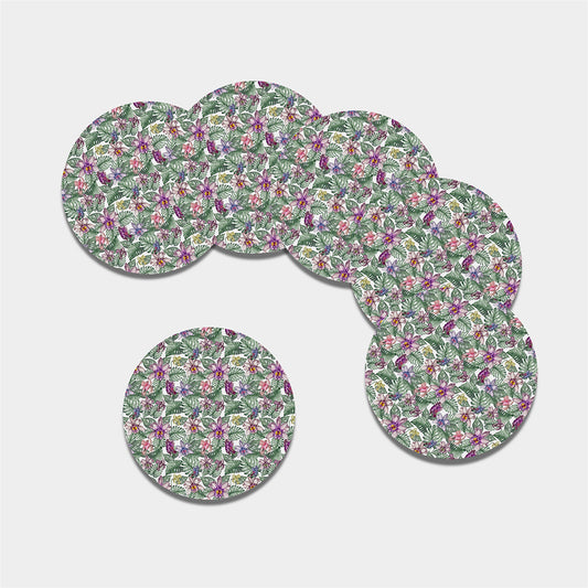 Tropical Cattleya Pattern Print Leather Coaster Set