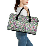 Tropical Cattleya Pattern Print Leather Duffle Bag
