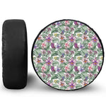 Tropical Cattleya Pattern Print Leather Spare Tire Cover