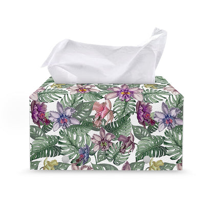 Tropical Cattleya Pattern Print Leather Tissue Box Cover