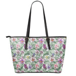 Tropical Cattleya Pattern Print Leather Tote Bag