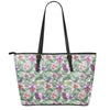 Tropical Cattleya Pattern Print Leather Tote Bag