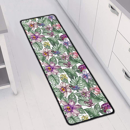 Tropical Cattleya Pattern Print Long Kitchen Mat