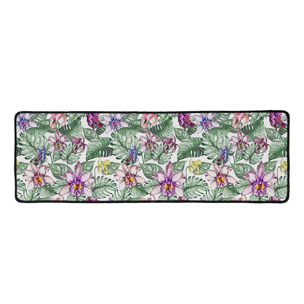 Tropical Cattleya Pattern Print Long Kitchen Mat