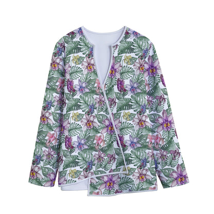 Tropical Cattleya Pattern Print Long Sleeve Short Coat