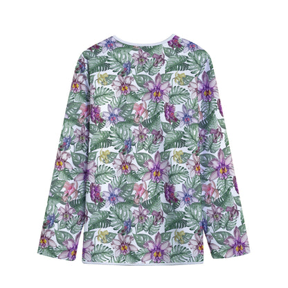 Tropical Cattleya Pattern Print Long Sleeve Short Coat