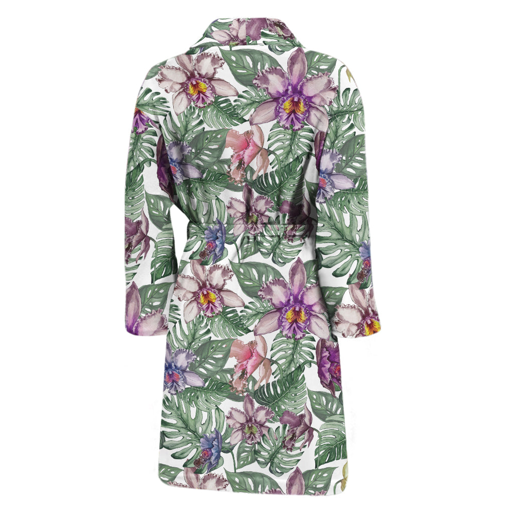 Tropical Cattleya Pattern Print Men's Bathrobe