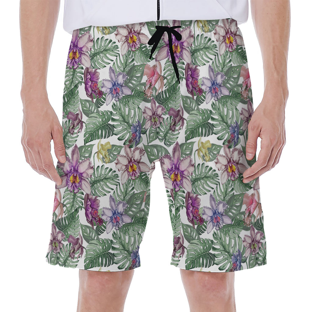 Tropical Cattleya Pattern Print Men's Beach Shorts