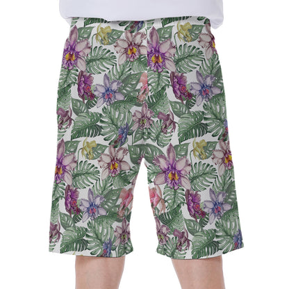 Tropical Cattleya Pattern Print Men's Beach Shorts