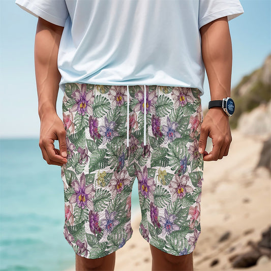 Tropical Cattleya Pattern Print Men's Cargo Shorts