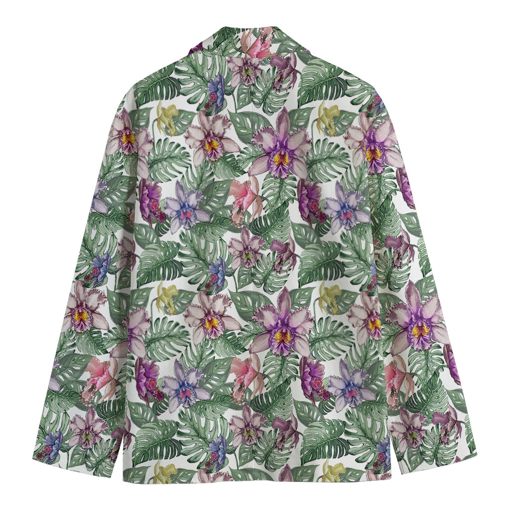Tropical Cattleya Pattern Print Men's Cotton Blazer