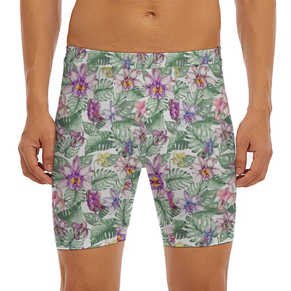Tropical Cattleya Pattern Print Men's Long Boxer Briefs