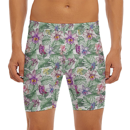 Tropical Cattleya Pattern Print Men's Long Boxer Briefs