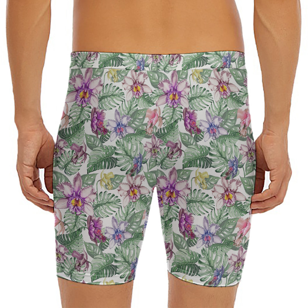 Tropical Cattleya Pattern Print Men's Long Boxer Briefs