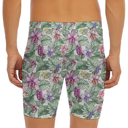 Tropical Cattleya Pattern Print Men's Long Boxer Briefs