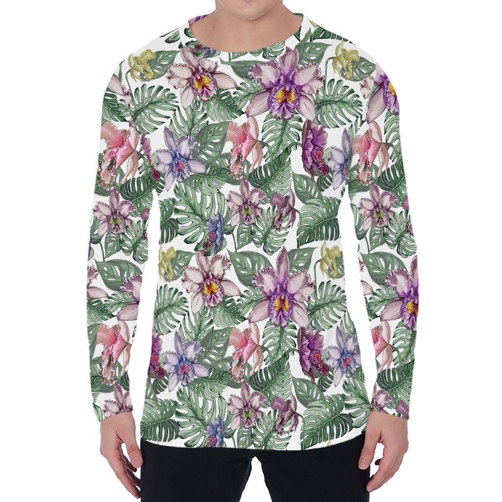 Tropical Cattleya Pattern Print Men's Long Sleeve T-Shirt
