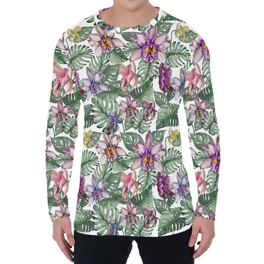 Tropical Cattleya Pattern Print Men's Long Sleeve T-Shirt
