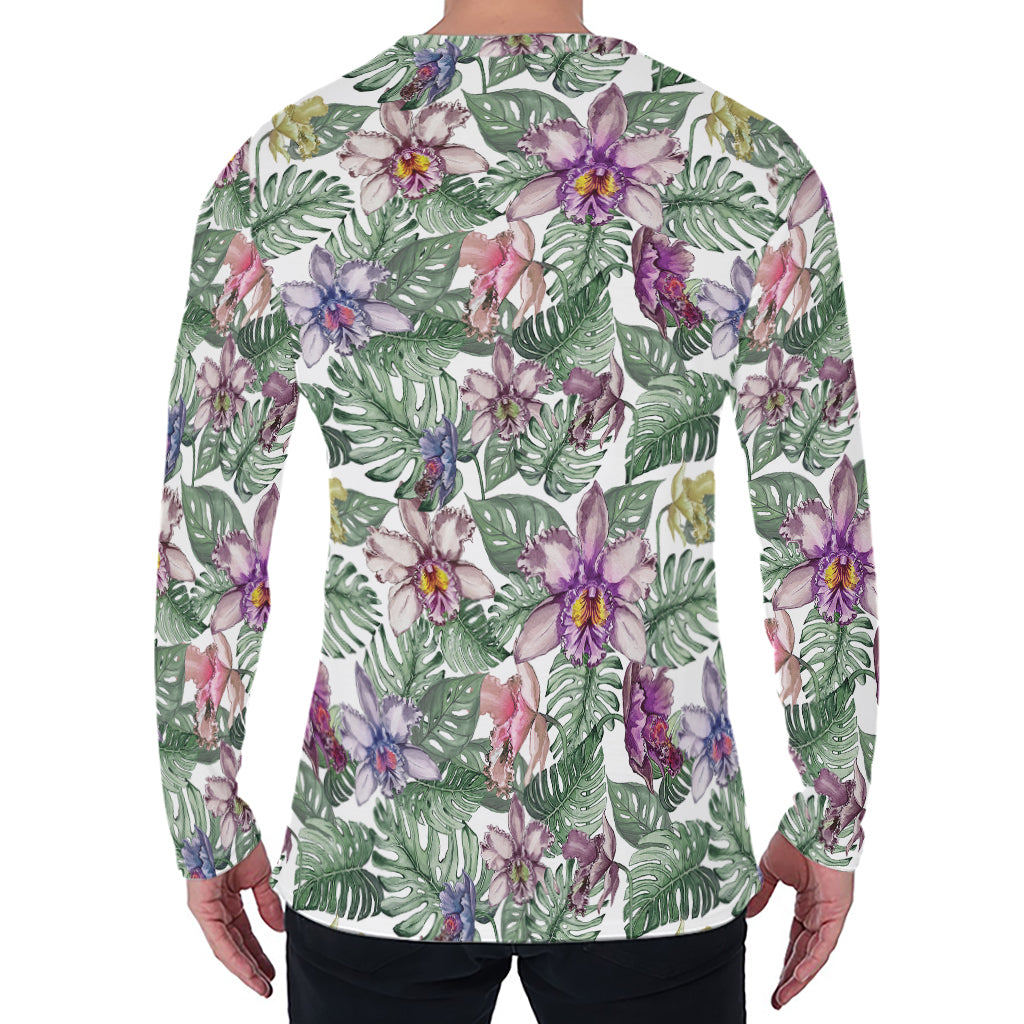Tropical Cattleya Pattern Print Men's Long Sleeve T-Shirt