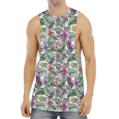 Tropical Cattleya Pattern Print Men's Muscle Tank Top